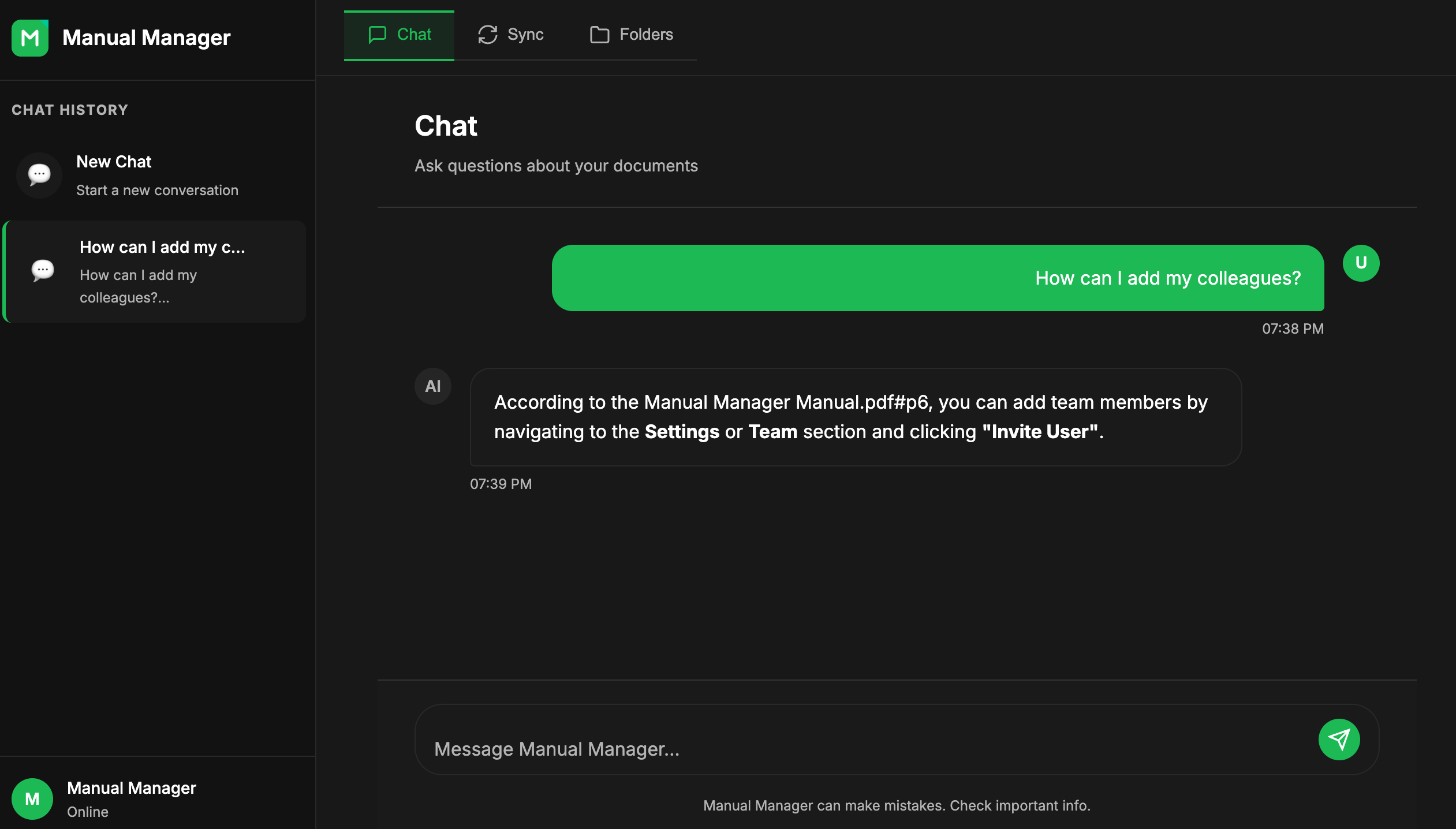Manual Manager App Interface